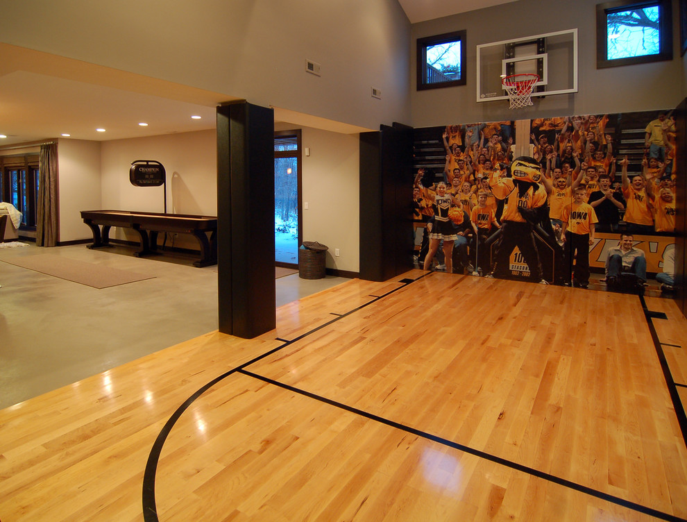 Basketball Court Measurements for Modern Home Gym with Wood Floor