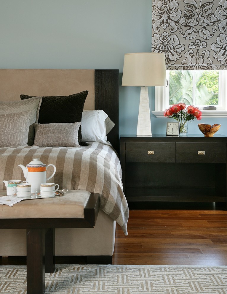 Benjamin Moore Wedgewood Gray for Contemporary Bedroom with Blue Walls