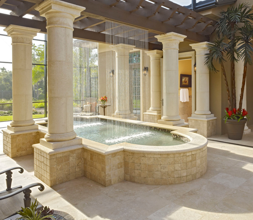 Cannon Pools for Mediterranean Pool with Beige Stone Patio