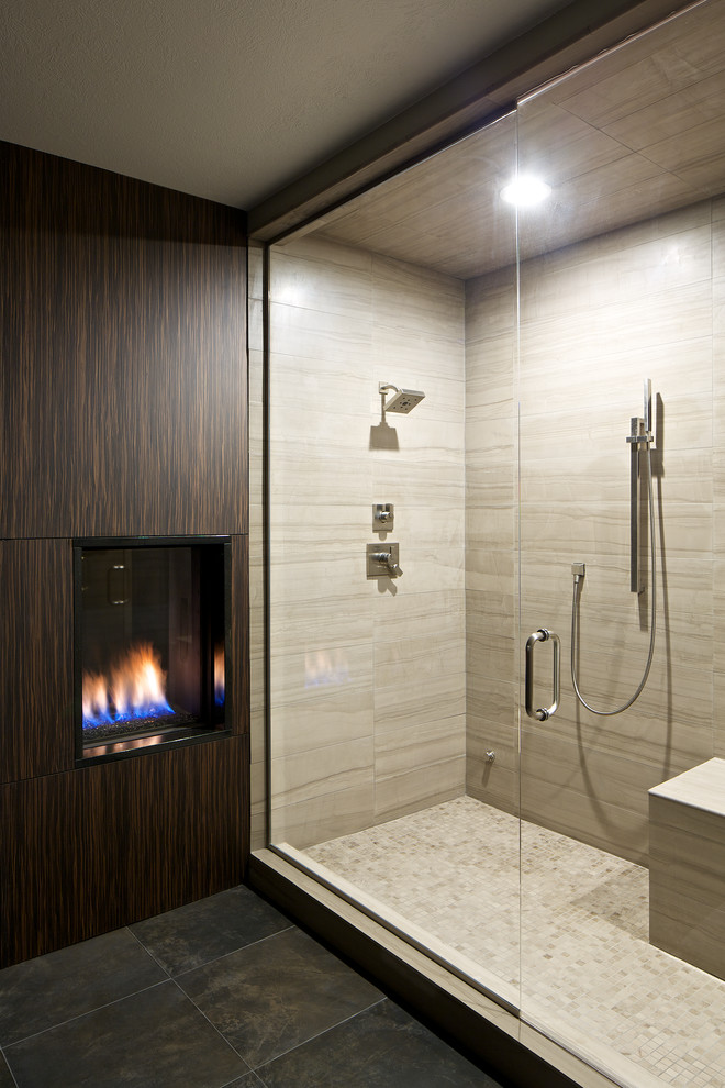 Dahl Plumbing for Contemporary Bathroom with Raised Gas Fireplace