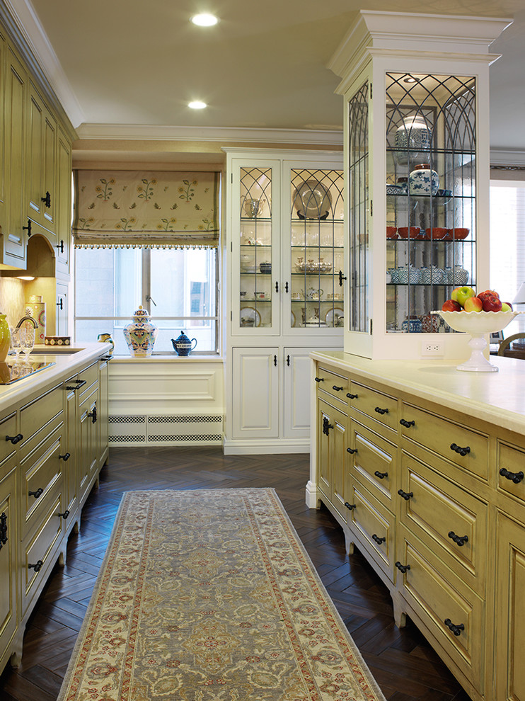 Gothic Cabinet for Traditional Kitchen with Roman Shades