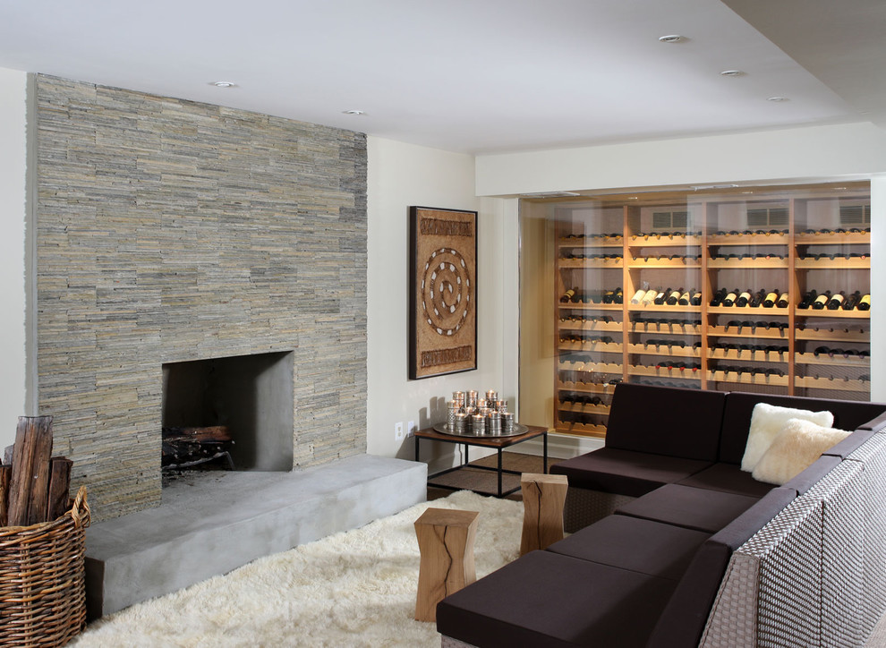 Heritage Wine Cellars for Contemporary Basement with Wicker Basket