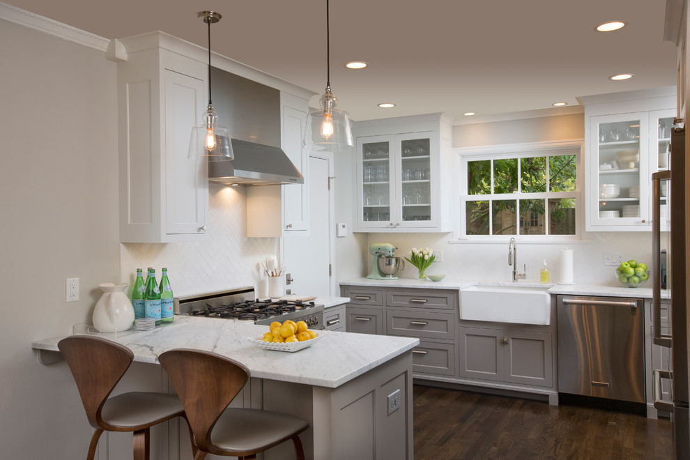 Huppe for Transitional Kitchen with White Upper Cabinet