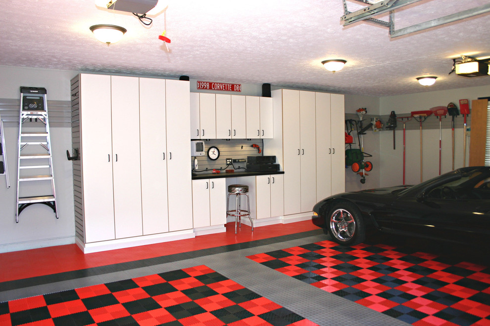 j&k Cabinets for Traditional Garage with Gray Garage Floor