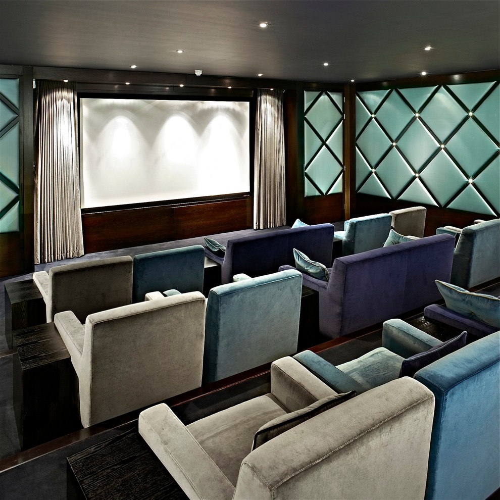 Movie Theater with Couches for Contemporary Home Theater with Armchairs