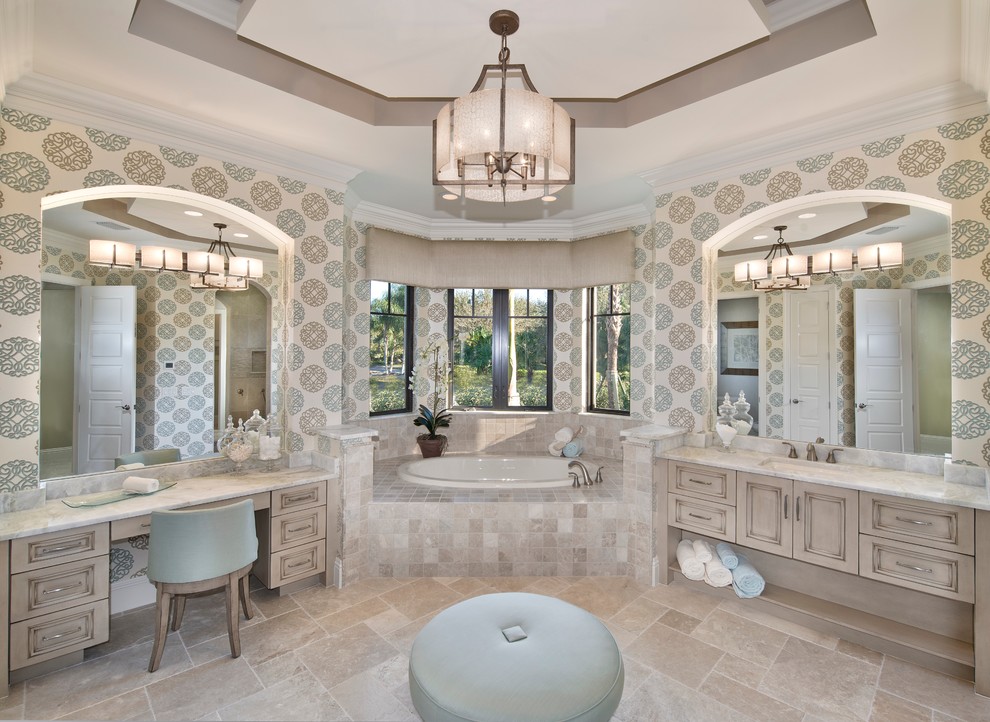 Norris Furniture for Mediterranean Bathroom with Tray Ceiling