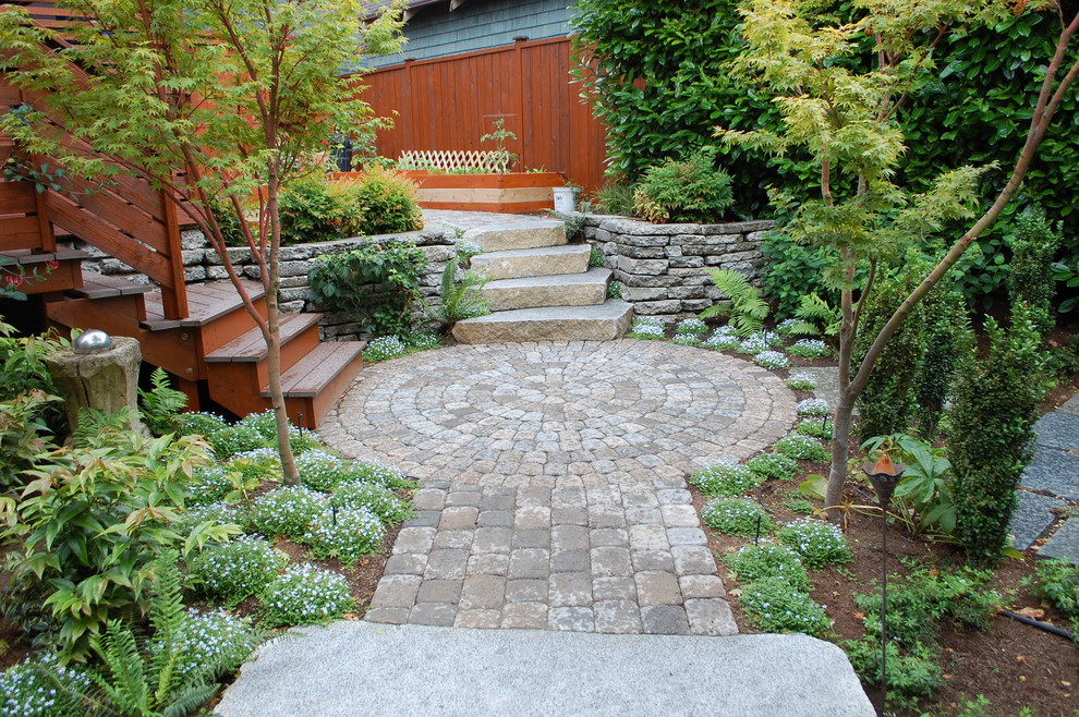 Paver Steps for Contemporary Landscape with Stone Patio