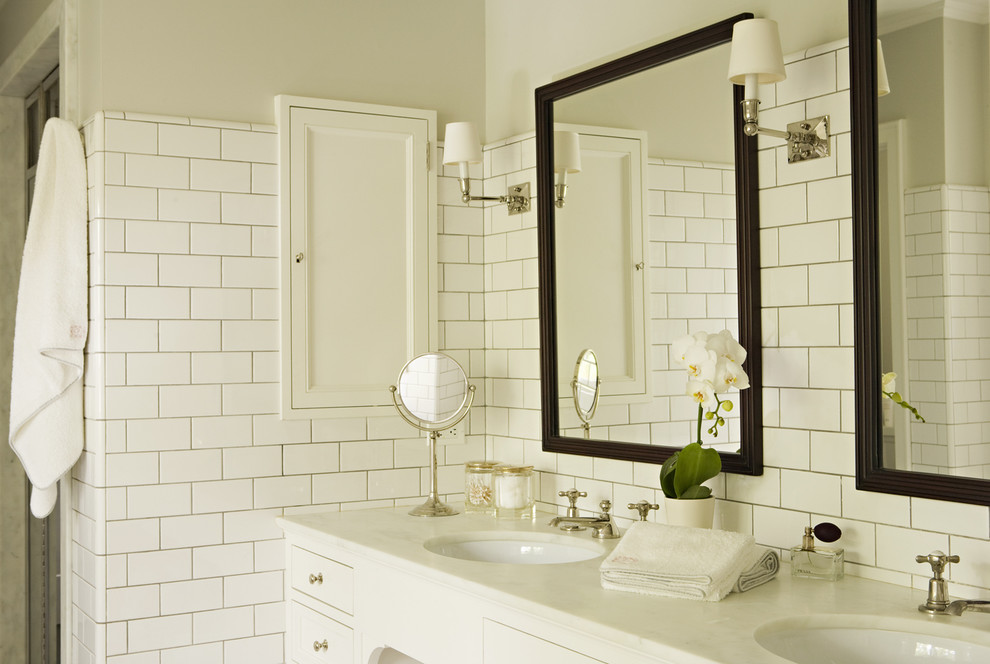 Sanded or Unsanded Grout for Traditional Bathroom with Bathroom Mirror