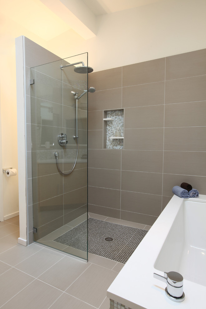 Tricon Homes for Midcentury Bathroom with Rain Shower Head