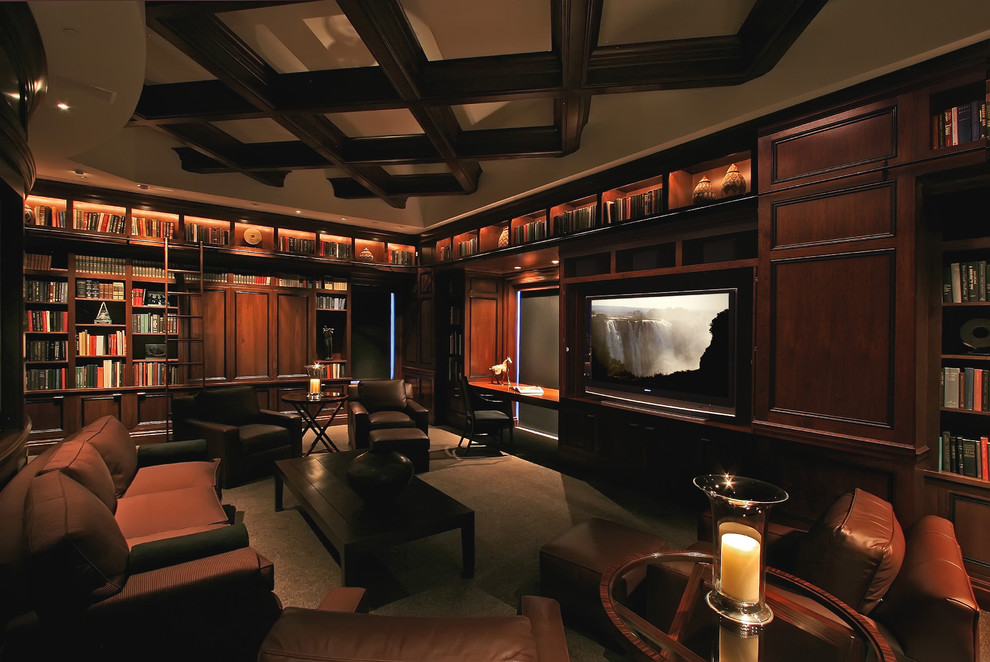 Walnut Creek Theater for Traditional Home Theater with Coffered Ceiling